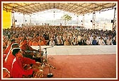 Temporary assembly hall on the mandir grounds