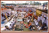 Devotees seated in the shilanyas ceremony in the foundation pit