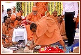 Pujan of the main shila to be placed in the foundation being performed