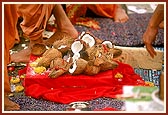 Pujan of the main shila to be placed in the foundation being performed