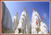 The shikhars (pinacles) of the mandir