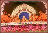 The resident sadhus of Gadhada mandir receive blessings from Swamishri