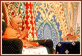 Swamishri during the mahapuja ceremony that precedes the diksha ceremony
