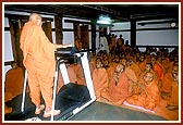 After concluding his walk, Swamishri addresses the sadhus