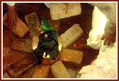 The bricks and kalash laid by Shastriji Maharaj in the foundation pit