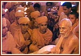 Yogiji Maharaj blesses the youths after the diksha ceremony