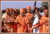 Opening of the relocated and newly constructed gaushala (cattle shed)
