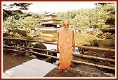 Swamishri and sadhus at the Buddhist pilgrim site in Todaiji 