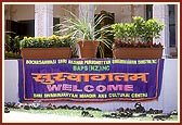 Banner welcoming all to the BAPS Swaminarayan Mandir, Auckland