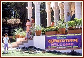 Banner welcoming all to the BAPS Swaminarayan Mandir, Auckland