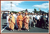…sadhus and devotees chanting the Swaminarayan mahamantra during the procession