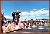 …a chariot float with the murtis of Shri Radha Krishna Dev