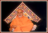Swamishri attentively listens to the Bal-Kishore programs