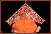 Swamishri attentively listens to the Bal-Kishore programs
