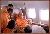 On the flight from Auckland to Singapore Swamishri discourses to the sadhus