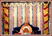 Swamishri performs his morning puja at the Akshardham site on the day of the Dwarshakh shila pujan ceremony