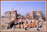 With Akshardham in the making, Swamishri performs the Vedic rituals for the Dwarshakh (entrance door)