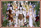 Shri Harikrishna Maharaj adorned as Nilkanth Varni and Shri Laxmi Narayan Dev is adorned as Parvatiji and Shivji  at Shri Swaminarayan Mandir, Atladra