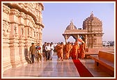 Swamishri in the mandir pradakshina after having darshan