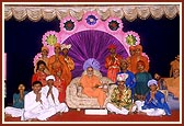 Kishores with Swamishri after performing a drama