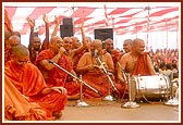 'Vartal gaam fulvadiye re hindolo ambani daal ...' sadhus happily sing the bhajan while they were drenched in colored water