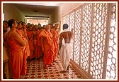 Swamishri and sadhus discuss about the new masterplan