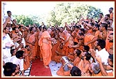 The sadhus and sadhaks are overwhelmed with joy at the divine moments with Swamishri