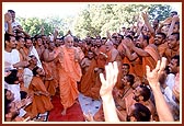 The sadhus and sadhaks are overwhelmed with joy at the divine moments with Swamishri