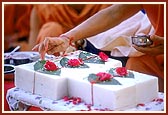 Swamishri performs pujan of bricks to be laid in the foundation-pit 