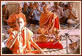 Sadhus and devotees during the patotsav arti
