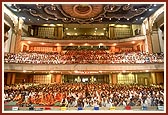 Swamishri and devotees at the newly built 'Yogi Sabha Gruh' where puja and discourses are held