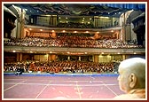 Swamishri and devotees at the newly built 'Yogi Sabha Gruh' where puja and discourses are held