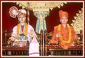 Shri Akshar Purushottam Maharaj (utsav murti) on stage