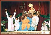 Swamishri and the entire assembly of over 10,000 children and devotees chant the Swaminarayan mantra