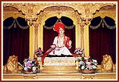Utsav murti of Shriji Maharaj adorned in a majestic sinhasan
