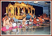 Swamishri during the evening kirtan bhakti program by sadhus