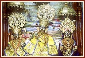 Shri Ghanshyam Maharaj and Shri Radha Krishna Dev installed at the present site in the Gurukul