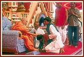 Swamishri blesses the main tribal satsangis