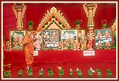 Swamishri performs the murti-pratishtha arti of murtis for Hari mandirs in the suburbs of Amdavad, namely, Bopal, Ghatlodia and Narayanpura, Sola Road, and Saraspur