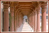 The impressive red-stone pradakshina that surrounds the mandir