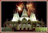 A spectacular firework display marks the celebration of the mandir inauguration