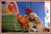 Swamishri blesses the satsangi tribal volunteer