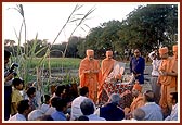 Swamishri performs bhumi pujan for a devotee's new factory
