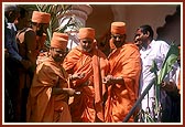 Descending the mandir steps
