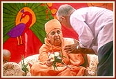 Swamishri is enthused in meeting the veteran devotees and blesses them
