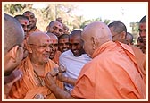 Swamishri rejoices with Pujya Ghanshyamcharan Swami