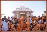 Swamishri in lighter moments with Pujya Ghanshyamcharan Swami