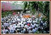 The satsang assembly in the darbar courtyard 