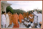 Doing pradakshina of Smruti Mandir