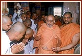  Swamishri blesses the sadhaks who are eager for the parshad diksha ceremony that day